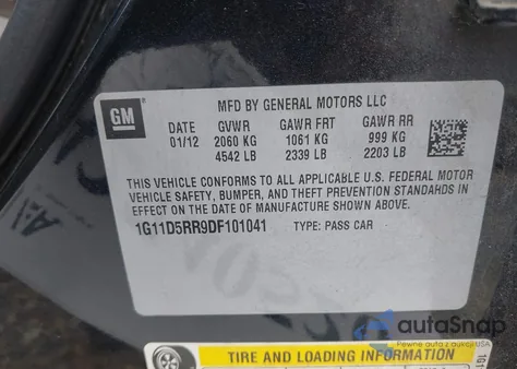 2013 Chevrolet Malibu Eco из США, поврежденный, VIN 1G11D5RR9DF101041